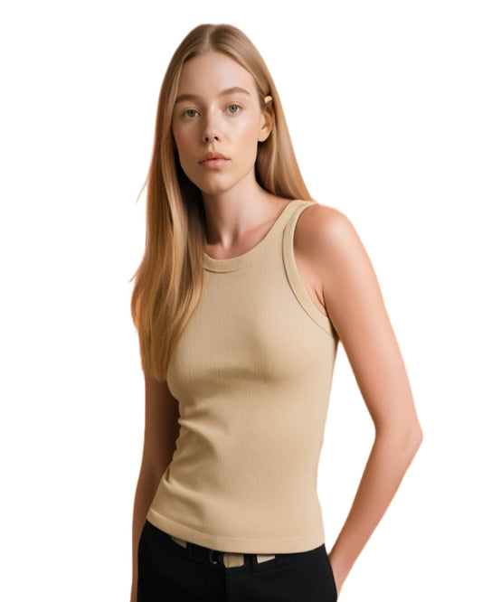 Tank top ribbad beige