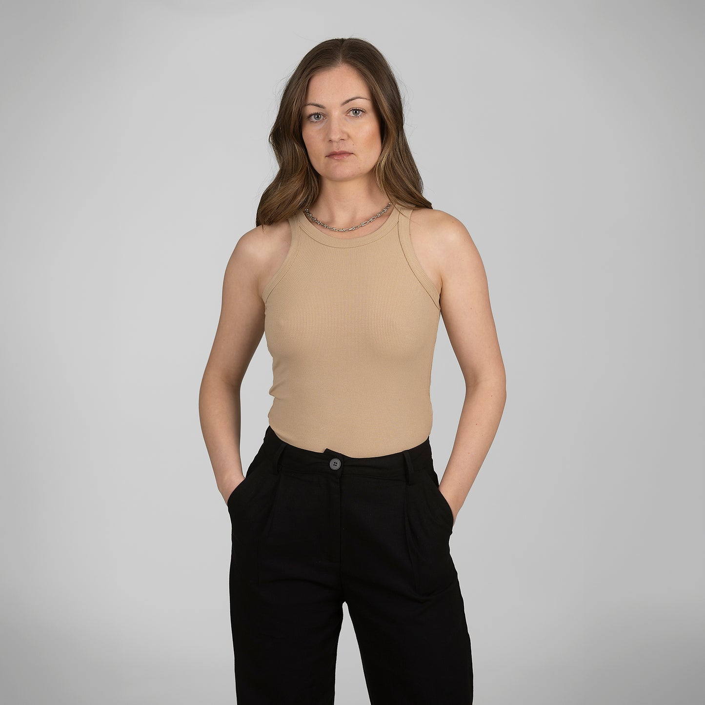 Tank top ribbad beige