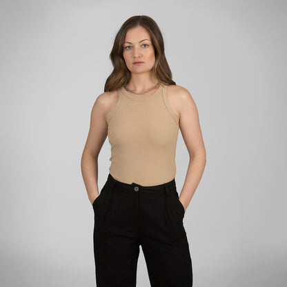 Tank top ribbad beige