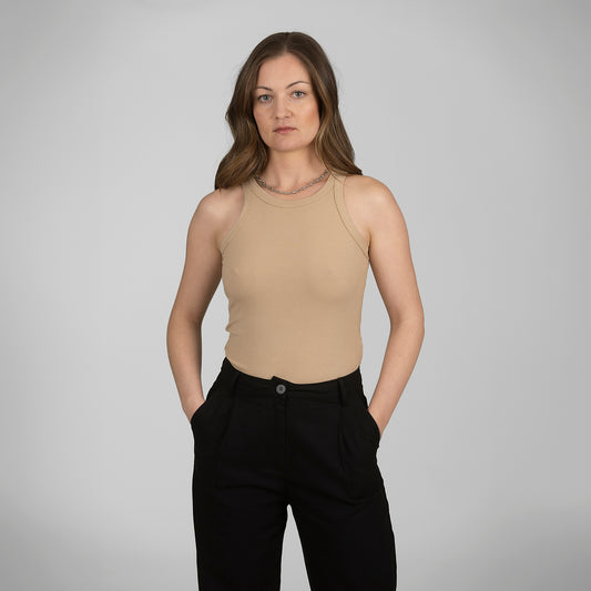 Tank top ribbad beige