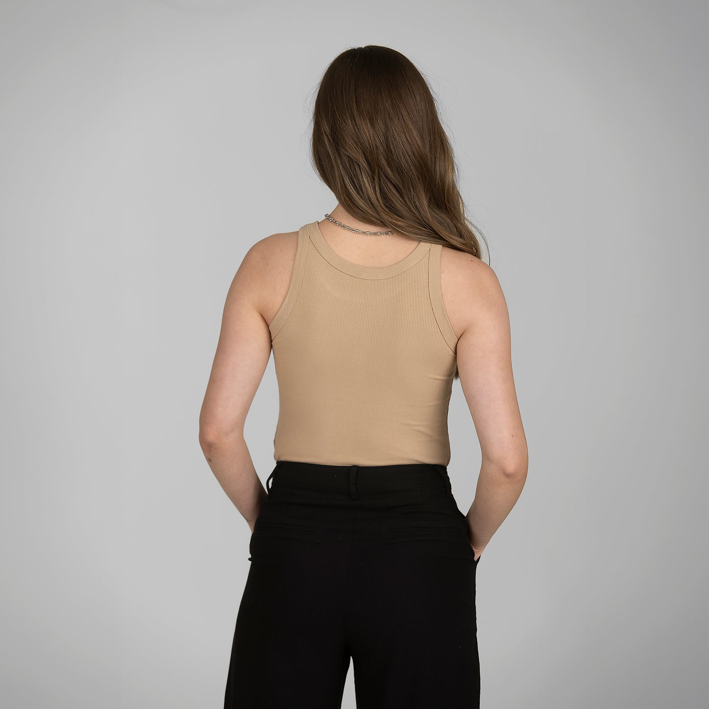 Tank top ribbad beige